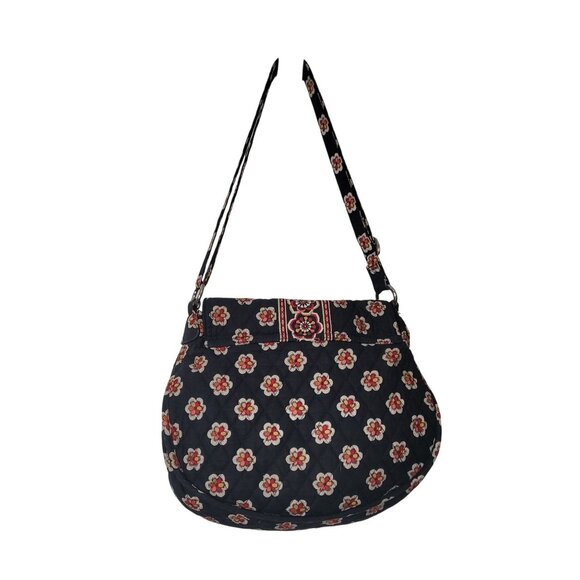 Vera Bradley Black Floral Quilted Shoulder Bag With Adjustable Strap & Silver Ri - Picture 3 of 12